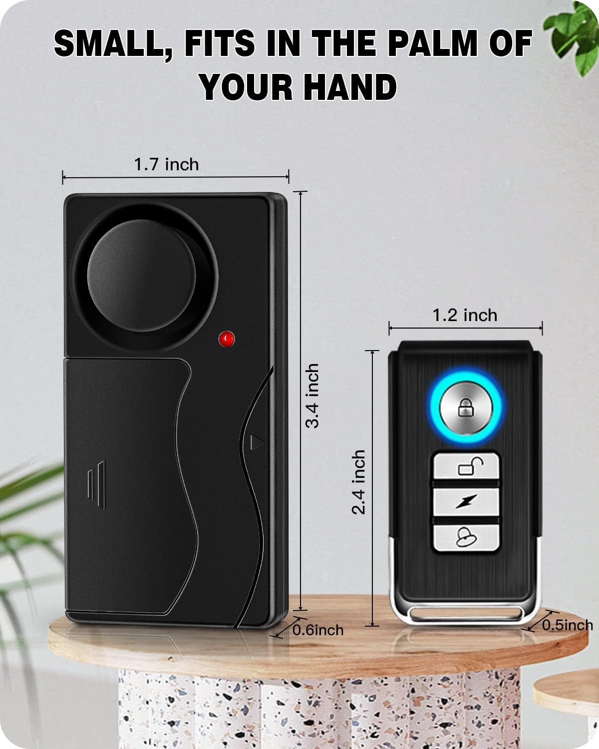 110Db Loud Wireless Vibration Alarm with Remote Control, 1 Alarm, 2 Remotes, Anti-Theft for Cars, Motorcycles, Trucks, Doors, Windows