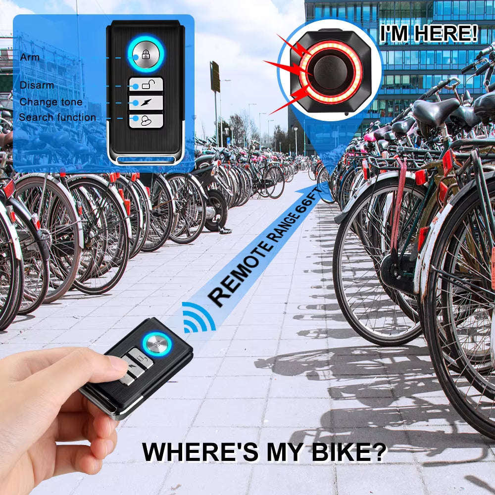 Bicycle Alarm Waterproof USB Charging Burglar Taillight Remote Control Motorcycle Alarm Security Protection 110Db