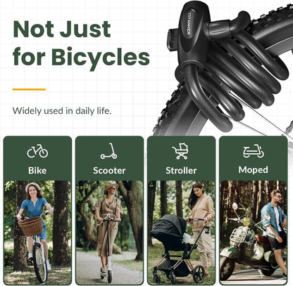 Bike Lock, 1/2 Inch Thick Bike Lock Cable Coiled Secure Bicycle Lock with Keys Scooter Lock Bike Locks Heavy Duty anti Theft Bike Cable Lock with Mounting Bracket (4Feet, 6 Feet)
