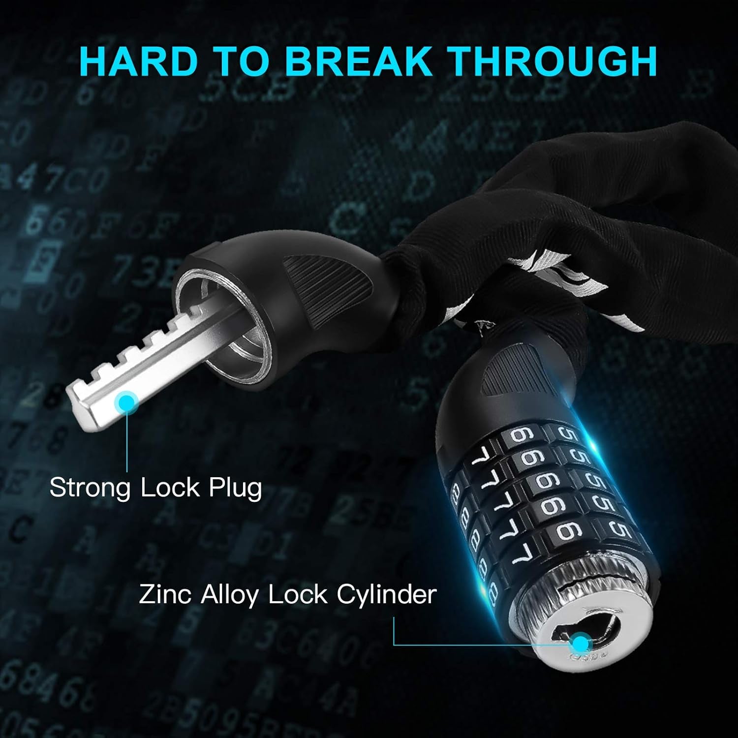 3FT/4FT Bike Chain Lock - 5-Digit Combination Anti-Theft Bicycle & Motorcycle Lock
