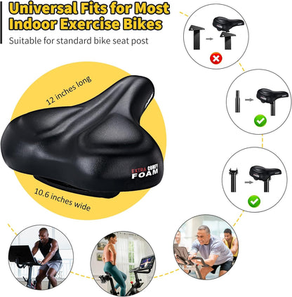 C50 Oversized Comfortable Bike Seat - Extra Wide Bike Saddle Replacement with Memory Foam Cushion for Men Women Comfort, Compatible with Peloton, Exercise, Mountain, Road Bicycles or E-Bike