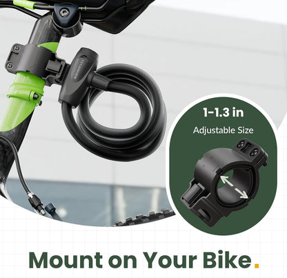 Bike Lock, 1/2 Inch Thick Bike Lock Cable Coiled Secure Bicycle Lock with Keys Scooter Lock Bike Locks Heavy Duty anti Theft Bike Cable Lock with Mounting Bracket (4Feet, 6 Feet)