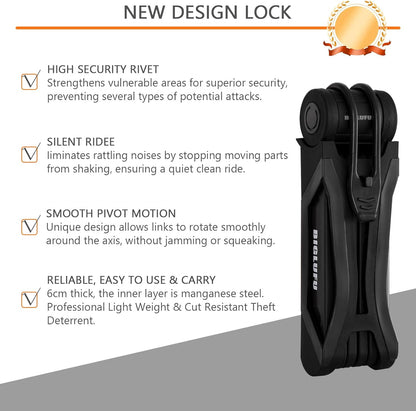 Bike Lock Bicycle Scooter Motorcycle Folding Locks with 4Keys, Fold Chain Heavy Duty Alloy Steel Foldable Lock with Mounting Bracket 2Pc Straps, 86Cm/34 Unfolding, 1.92 Lbs