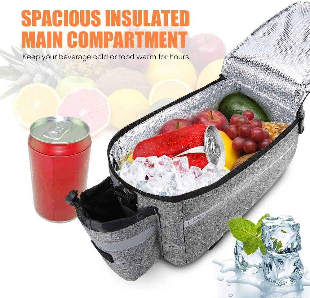 Bike Panniers Bike Trunk Bag Insulated Bag for Warm/Cool Items, Bicycle Rear Rack Storage Luggage Bicycle Seat Multifunctional Insulated Trunk Cooler Bag Shoulder Bag 11.4 6.3 6.7In