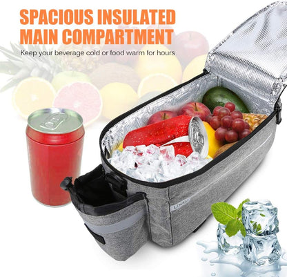 Bike Panniers Bike Trunk Bag Insulated Bag for Warm/Cool Items, Bicycle Rear Rack Storage Luggage Bicycle Seat Multifunctional Insulated Trunk Cooler Bag Shoulder Bag 11.4 6.3 6.7In