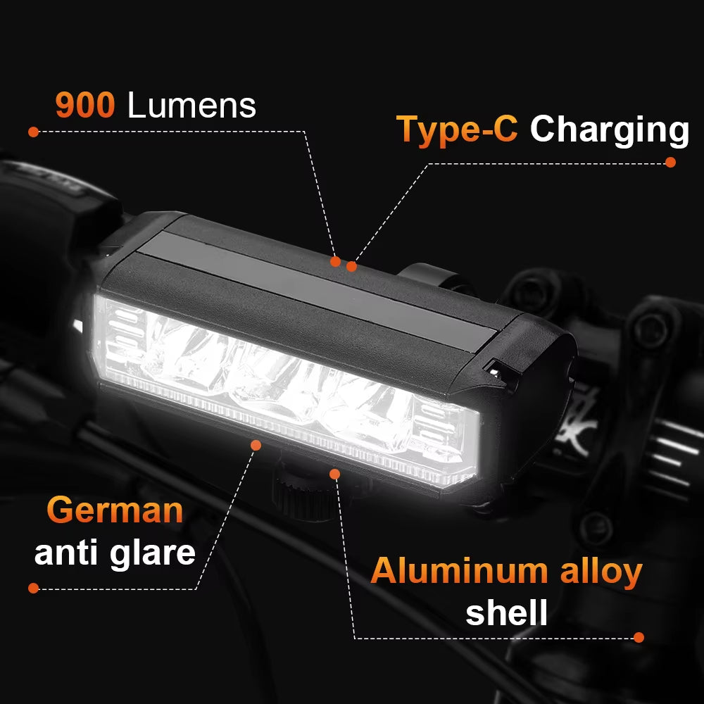 USB Rechargeable Bike Front Light 900 Lumens Cycling Light 2000Mah Bike Lights for Night Riding/Cycling Safety Lamp