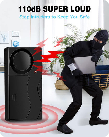 110Db Loud Wireless Vibration Alarm with Remote Control, 1 Alarm, 2 Remotes, Anti-Theft for Cars, Motorcycles, Trucks, Doors, Windows