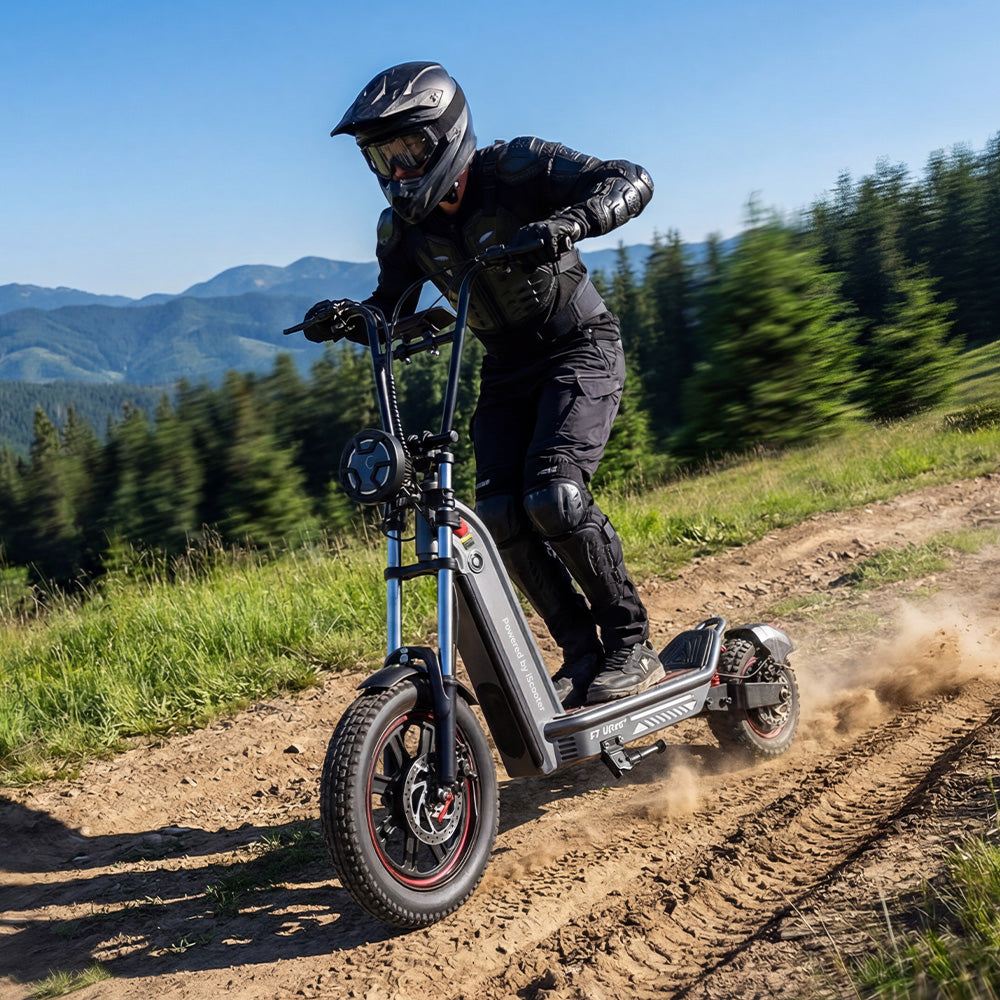 iScooter F7 Ultra electric scooter front view with headlight