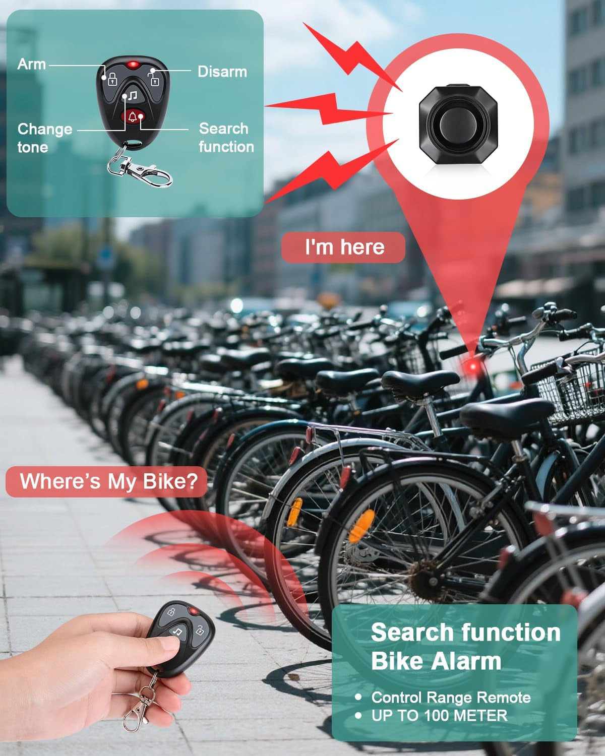 powvine 110dB rechargeable bike alarm with remote – photo 4
