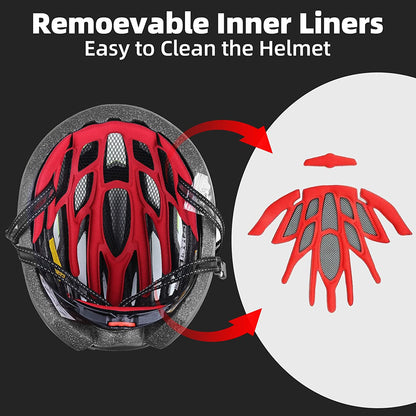 Bike Helmet, CPSC/CPC Bike Helmet for Adult Men Women with Magnetic Goggles&Led Back Light Cycling Helmet Adjustable SM-T69