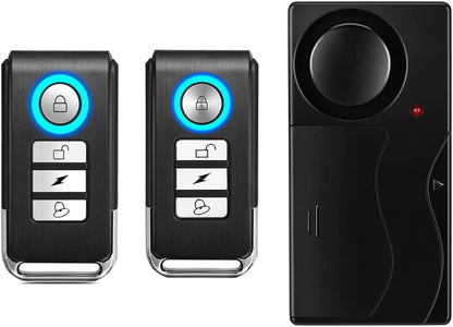 110Db Loud Wireless Vibration Alarm with Remote Control, 1 Alarm, 2 Remotes, Anti-Theft for Cars, Motorcycles, Trucks, Doors, Windows