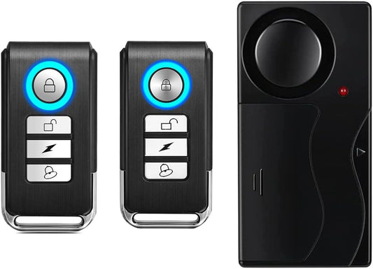110Db Loud Wireless Vibration Alarm with Remote Control, 1 Alarm, 2 Remotes, Anti-Theft for Cars, Motorcycles, Trucks, Doors, Windows