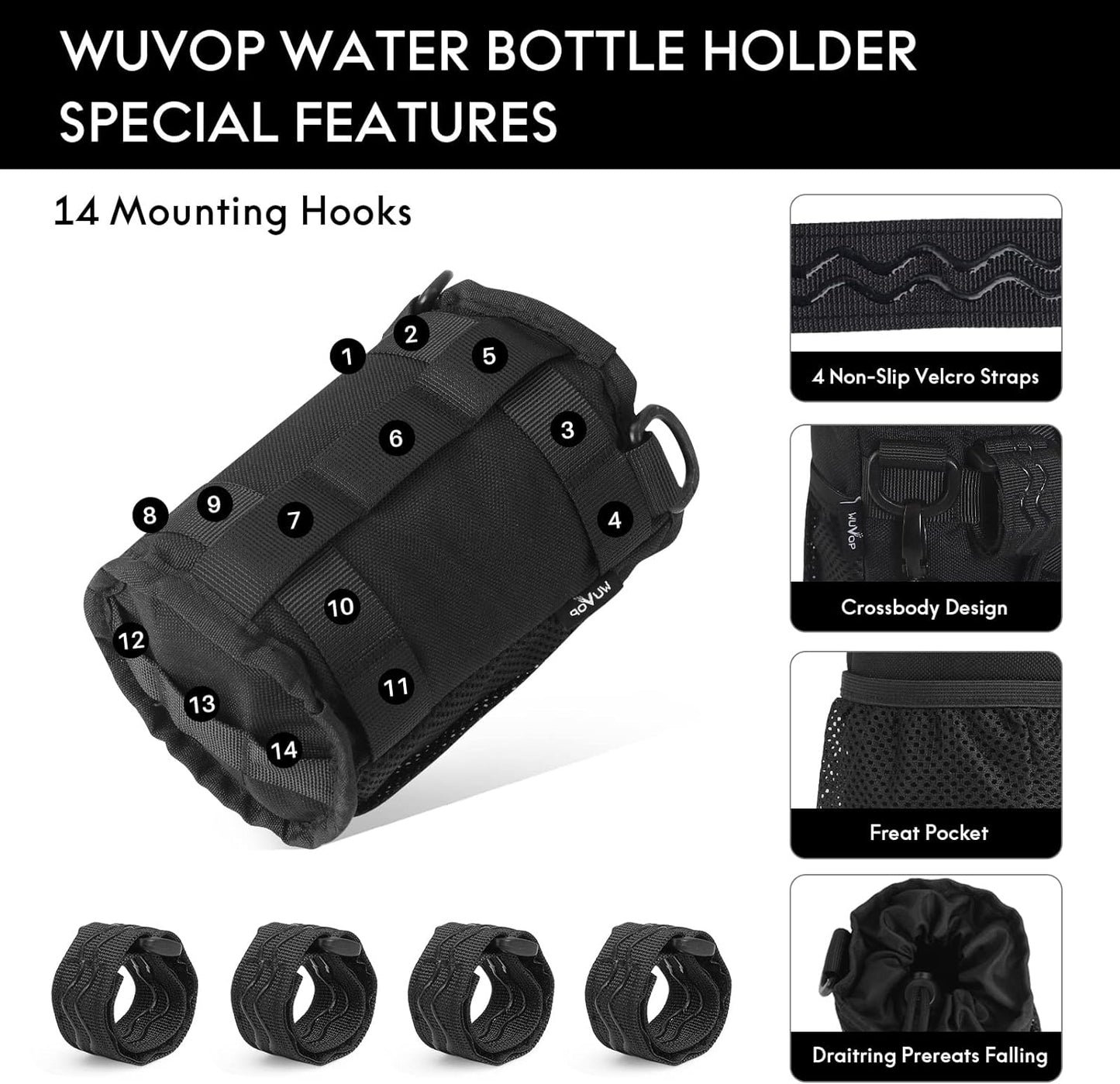 Bike Cup Holder, Water Bottle Holder Handlebar with Mesh Pockets, Universal Cycl