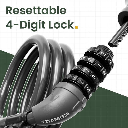 Bike Lock, Bicycle Lock 4 Feet Cable Lock 1/2 Inch Resettable Bike Lock Combination with Mounting Bracket, Bike Accessories for Bicycle, Electric Scooter, Motorcycle