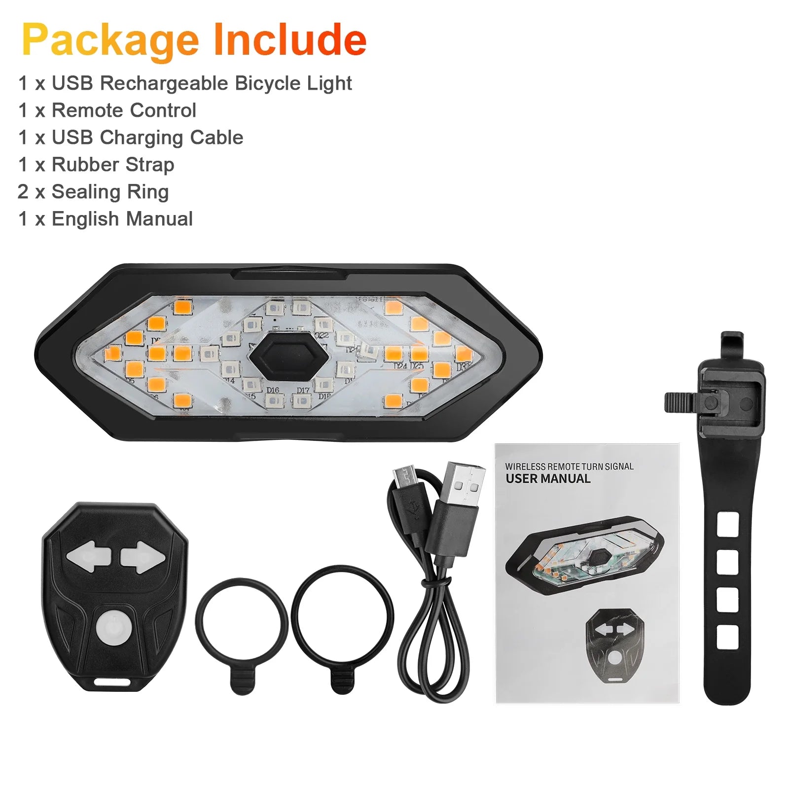 Bike Turn Signals Light, 100LM 5-In-1 Smart Bright Bike Rear Tail Lamp IPX2 USB Charge Waterproof Safety Cycle Night Light