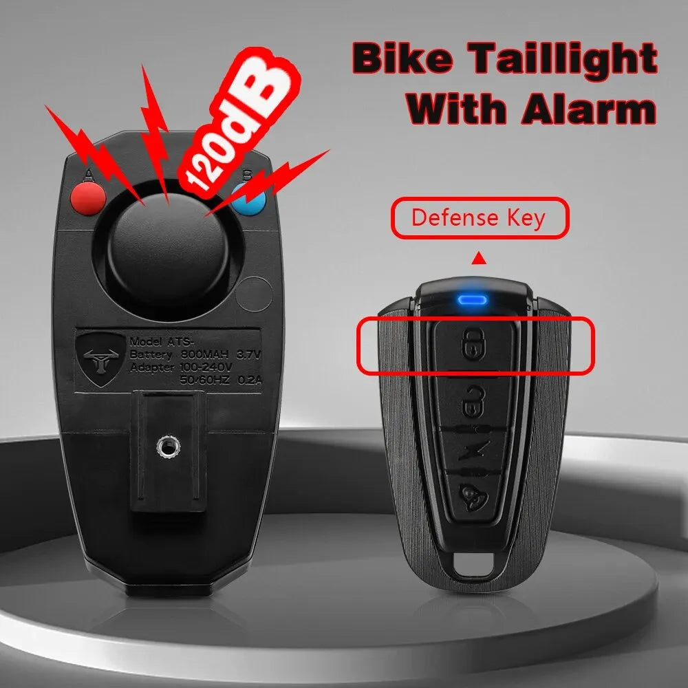 Waterproof Wireless Bike Alarm Bicycle Rear Light Anti-Theft Alarm USB Charge Remote Control LED Taillight Bike Finder