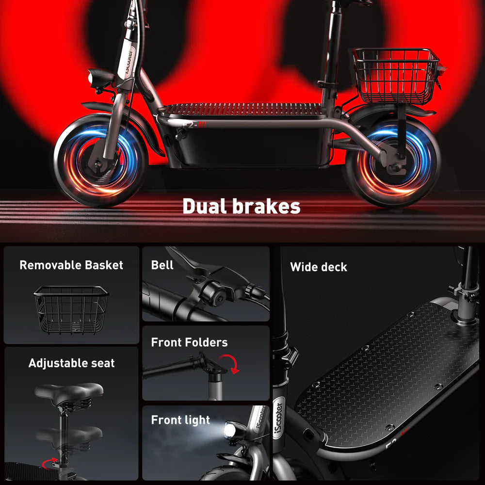 iScooter F2 Electric Scooter with Seat 10" Pneumatic Tire