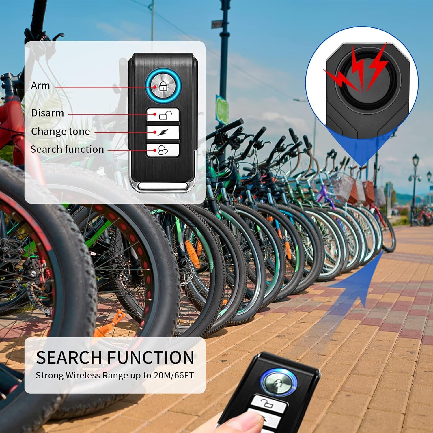 2 Pack Vibration Sensing Bike Alarm with Remote and Ultra Bright Smart Bike Tail Light with Turn Signals