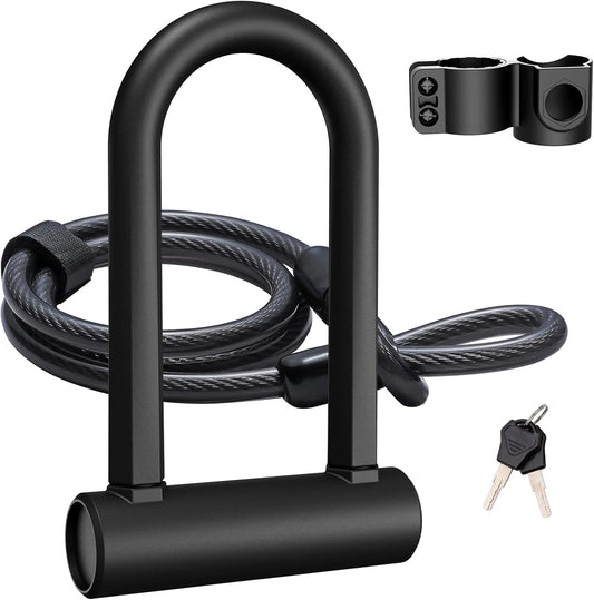 Bike U Lock Heavy Duty Bike Lock Bicycle U Lock, 16Mm Shackle and 4Ft/6Ft Length Security Cable with Sturdy Mounting Bracket for Bicycle, Motorcycle and More