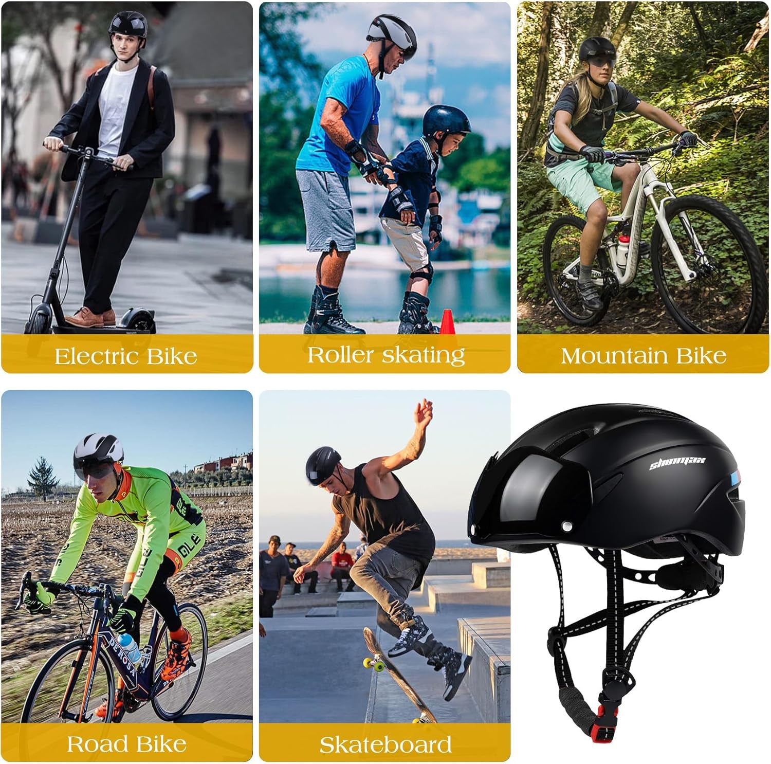 Bike Helmet for Men Women, Bicycle Helmet with Detachable Magnetic Goggles Adjustable for Adult Road Biking Mountain Cycling Helmet (BC-001)
