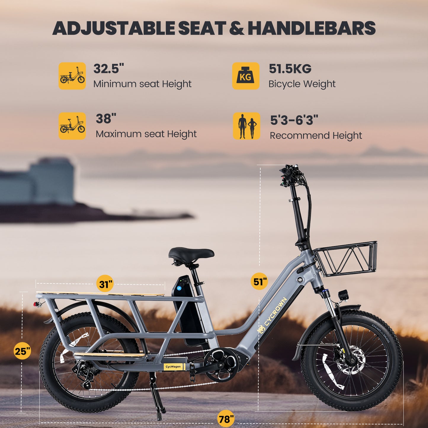 Cycrown Wagen Dual Battery Longtail Cargo Ebike