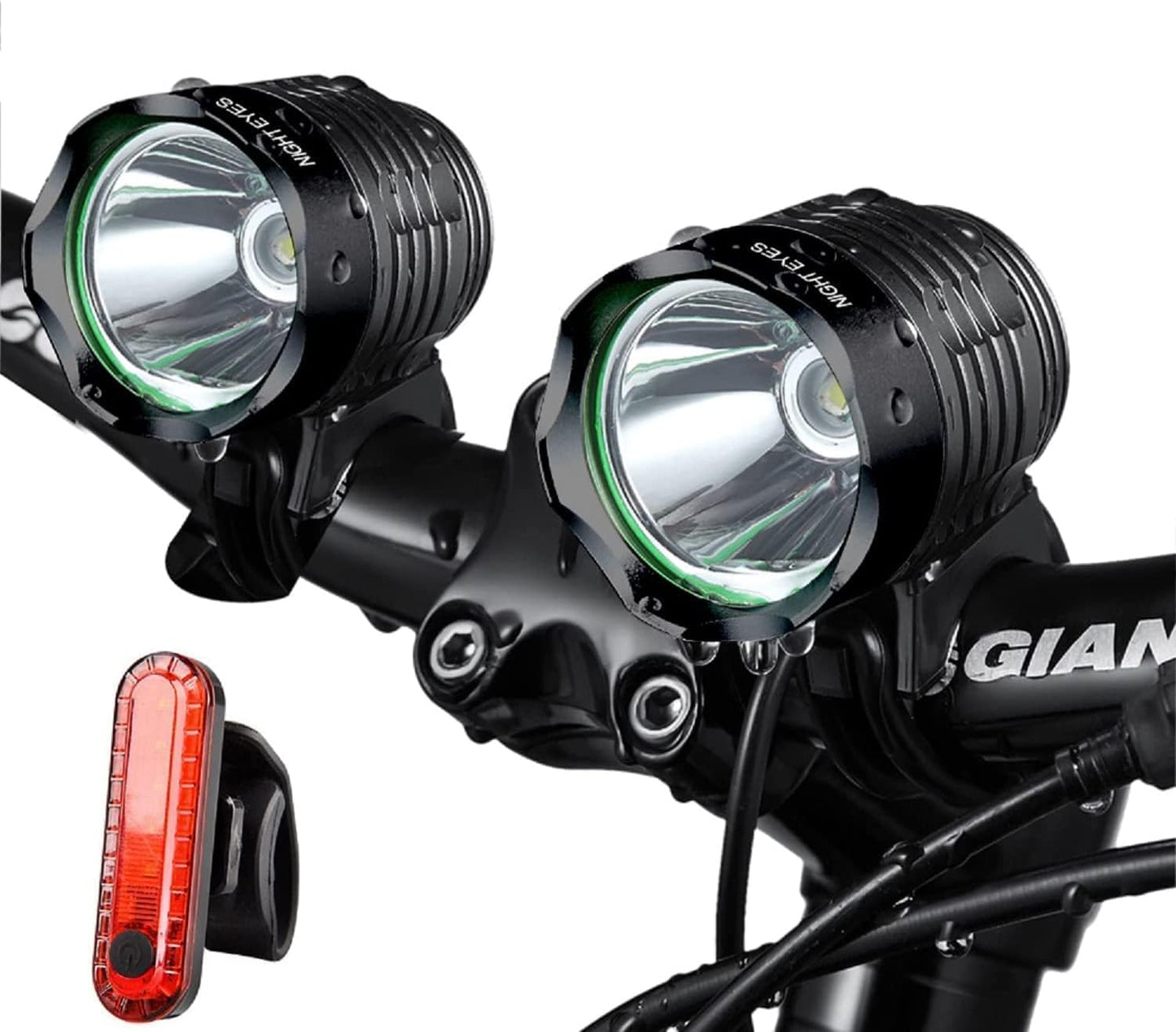 -2400 Lumens(1200Lmx2) Mountain Bike Headlight Bike Light -Rechargeable 8.4V ABS Waterproof Battey Pack-Free USB Biketaillight Bonus -NO Tool Required