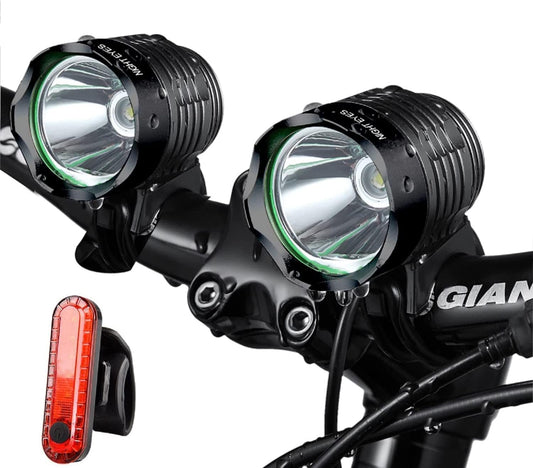 -2400 Lumens(1200Lmx2) Mountain Bike Headlight Bike Light -Rechargeable 8.4V ABS Waterproof Battey Pack-Free USB Biketaillight Bonus -NO Tool Required