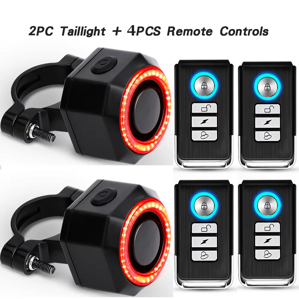 Bicycle Alarm Waterproof USB Charging Burglar Taillight Remote Control Motorcycle Alarm Security Protection 110Db