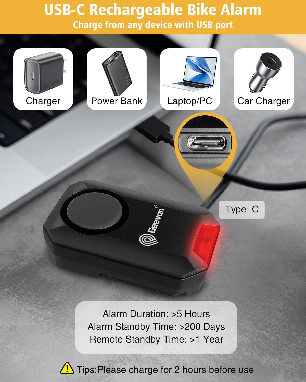 Geevon 135dB wireless bike alarm with remote – photo 6