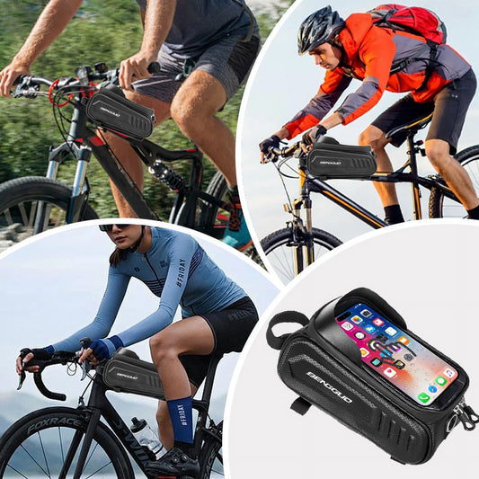 Bike Bags for Bicycles,Bike Phone Front Frame Bag,Waterproof Bicycle Phone Mount Top Tube Cycling Frame Bag Bike Phone Holder Bag Bike Accessories Bag with TPU Touch Screen Sun Visor Fit 7Inch