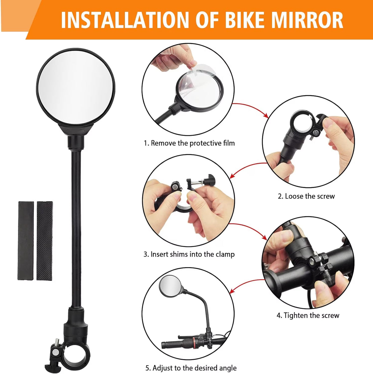 Bike handlebar mirrors 2 pack, wide-angle convex – photo 3