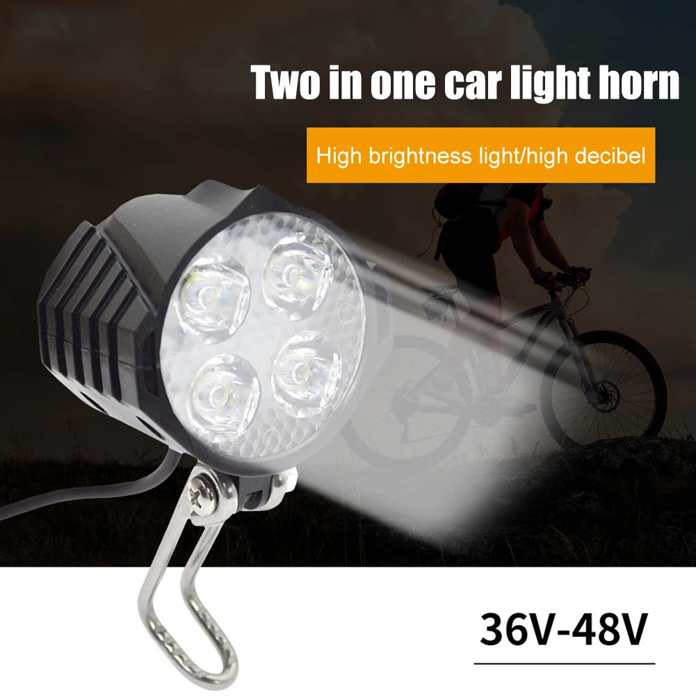 36V/48V/60V E-Bike Horn Light Electric Scooter LED Headlight 18W Waterproof 2 in 1 Horn Lamp Motorcycle Bicycle Flashlight