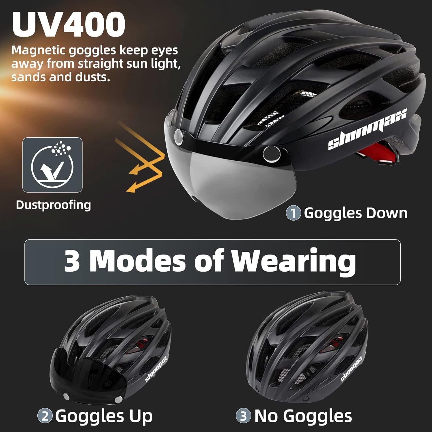 Bike Helmet, CPSC/CPC Bike Helmet for Adult Men Women with Magnetic Goggles&Led Back Light Cycling Helmet Adjustable SM-T69