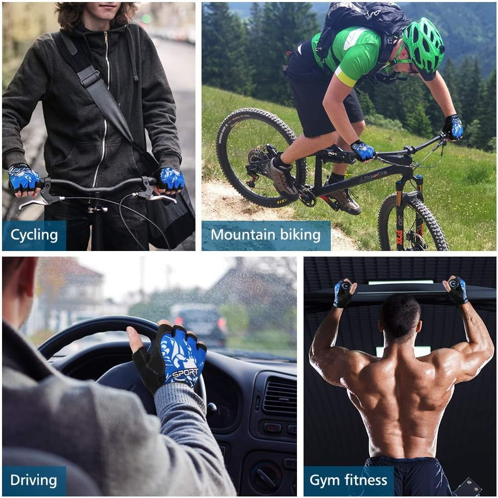Cycling Gloves for Women Men, Half Finger Bike Gloves, Road Bicycle Gloves, Shock-Absorbing Anti-Slip Breathable Motorcycle Mountain Bike Gloves for Men Women Adults