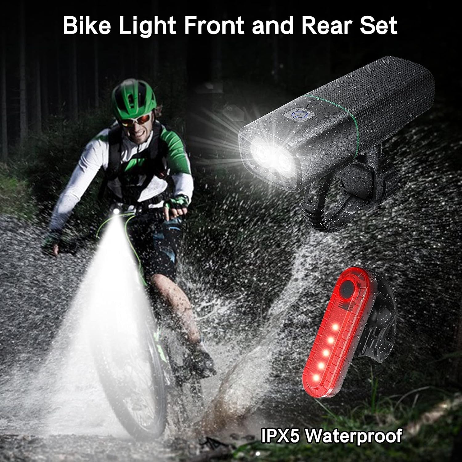 Bike Lights Front and Back, USB Rechargeable Bike Light Set Bike Headlight Tail Light for Night Riding Cycling