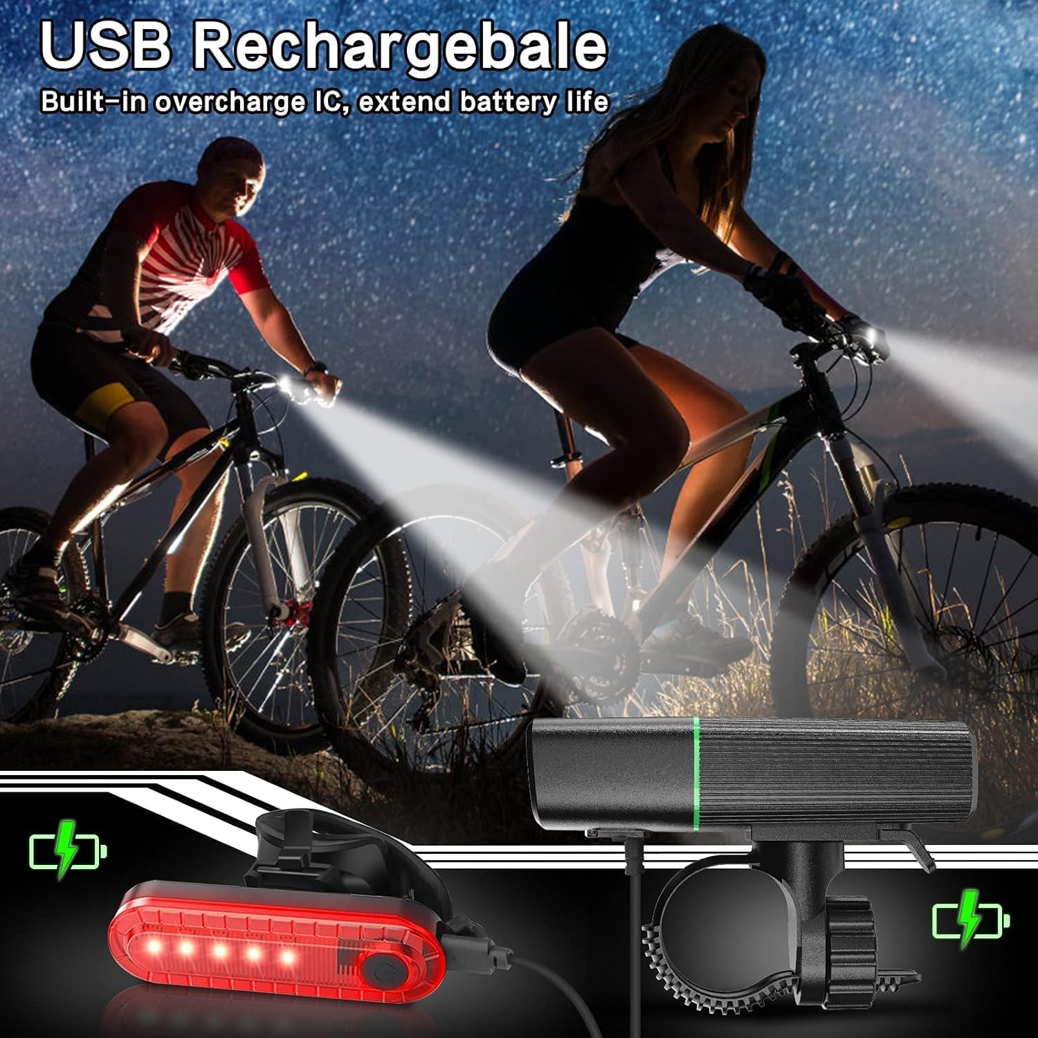 Bike Lights Front and Back, USB Rechargeable Bike Light Set Bike Headlight Tail Light for Night Riding Cycling