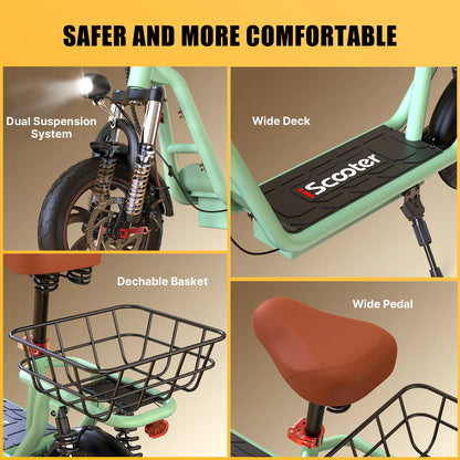 iScooter i12 500W Electric Scooter With Seat & Carry Basket