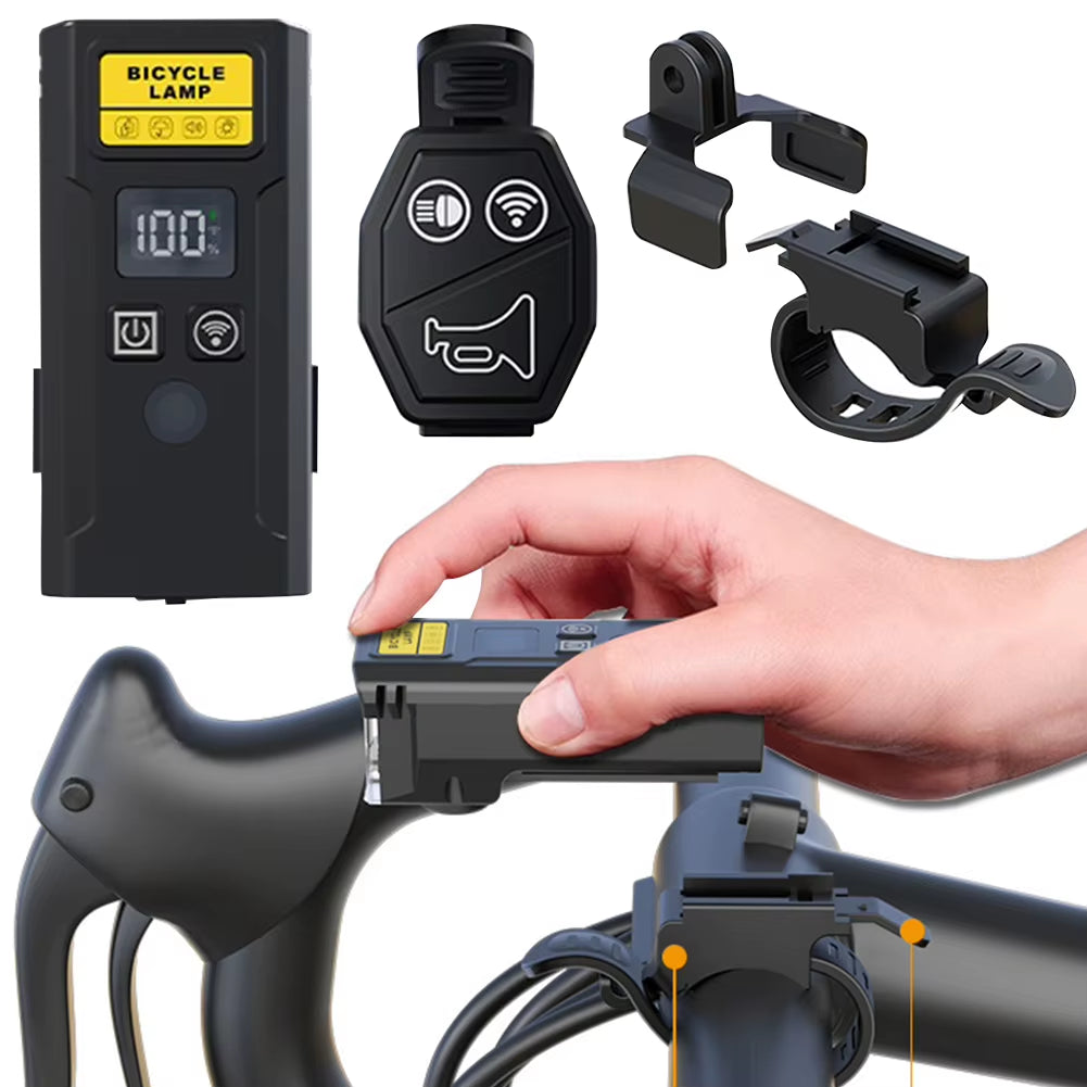 Bicycle Front Lamp with Horn Remote Control Bike Handlebar Flashlight Rechargeable Bike Headlight Flashlight for Night Riding