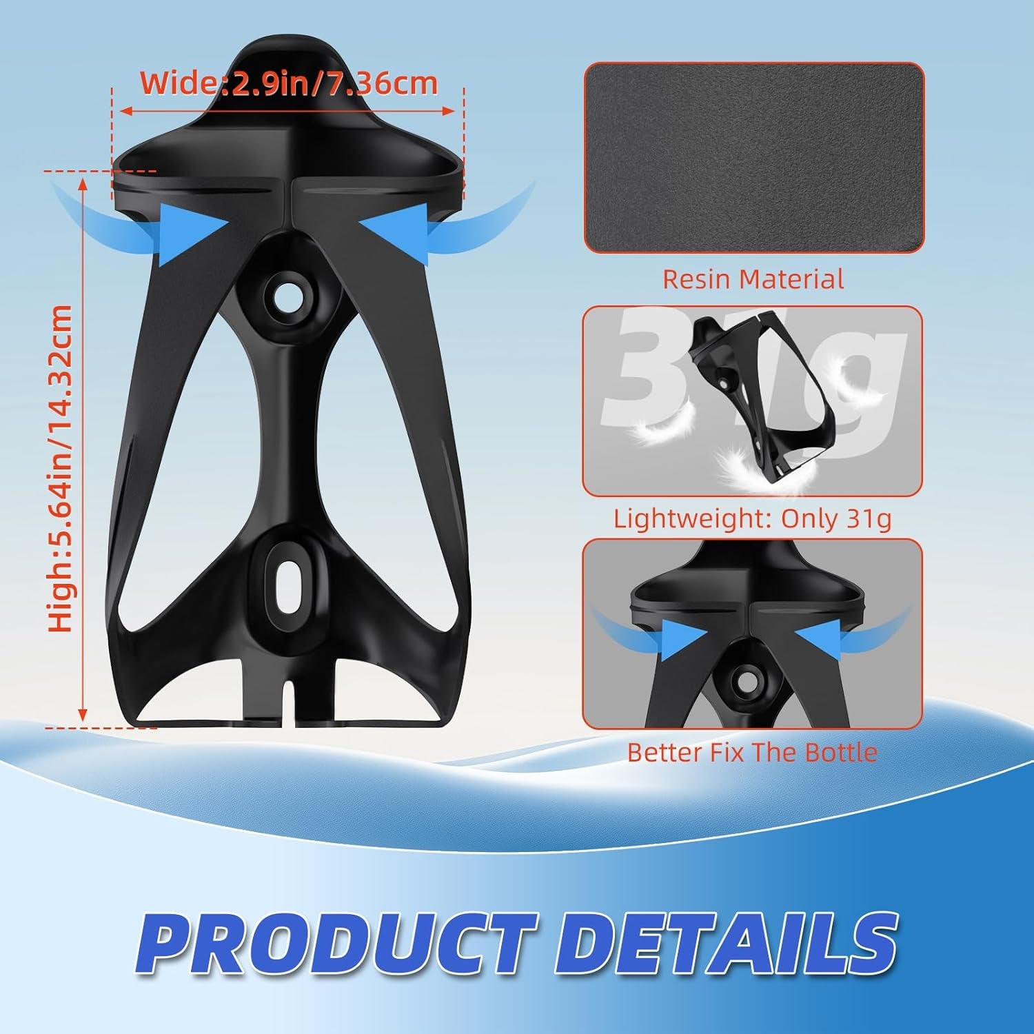 Bike Water Bottle Holder - 2 Pcs Ultralight Bicycle Cup Holder Cage with Screws Tool, Universal Resin Cycling Bottle Rack Brackets for Road MTB Mountain Bike, Fits for 2.75-3.94" Diameter Cup