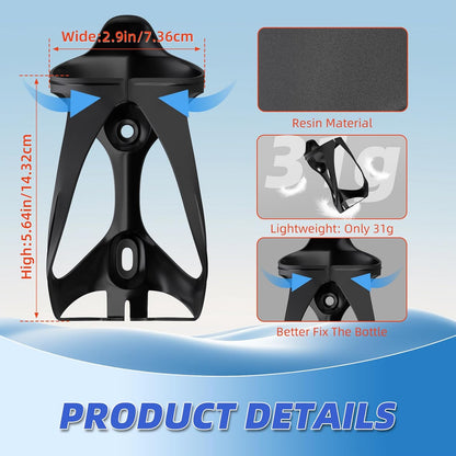Bike Water Bottle Holder - 2 Pcs Ultralight Bicycle Cup Holder Cage with Screws Tool, Universal Resin Cycling Bottle Rack Brackets for Road MTB Mountain Bike, Fits for 2.75-3.94" Diameter Cup
