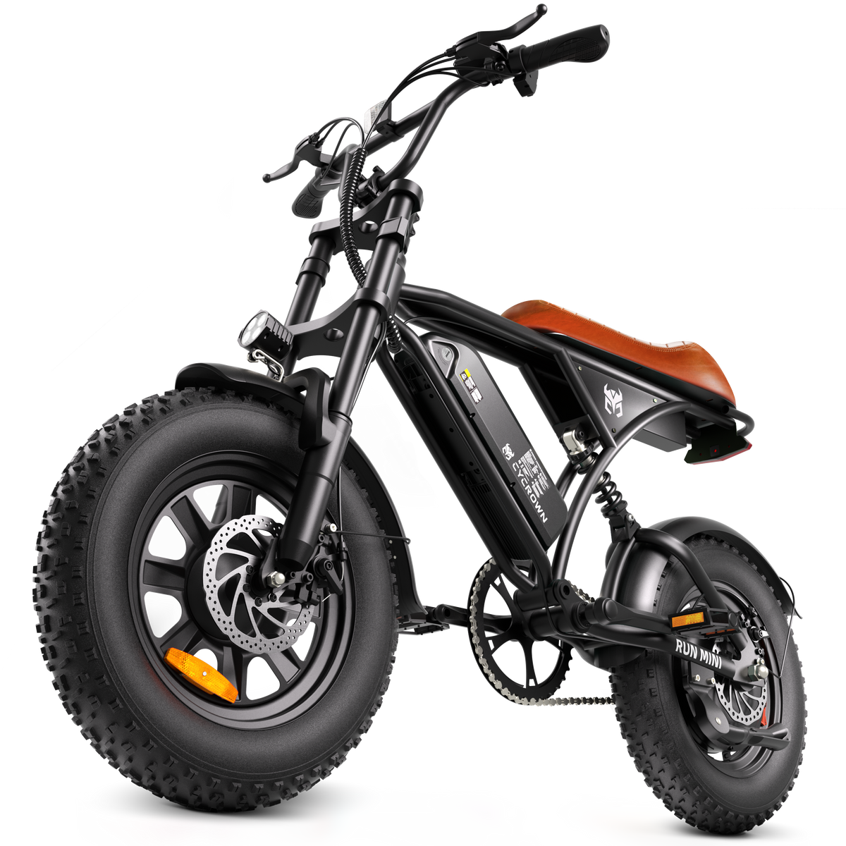 Cycrown Run Mini moped-style electric bike in black, side view