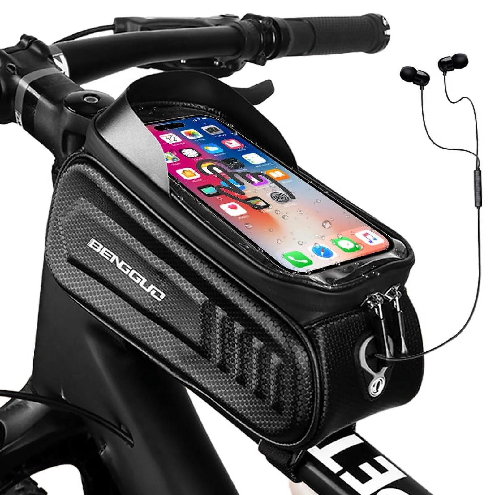 Bike Bags for Bicycles,Bike Phone Front Frame Bag,Waterproof Bicycle Phone Mount Top Tube Cycling Frame Bag Bike Phone Holder Bag Bike Accessories Bag with TPU Touch Screen Sun Visor Fit 7Inch