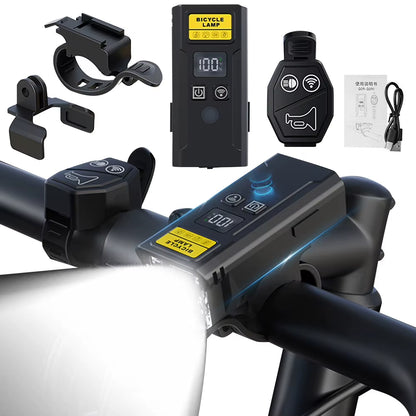 Bicycle Front Lamp with Horn Remote Control Bike Handlebar Flashlight Rechargeable Bike Headlight Flashlight for Night Riding