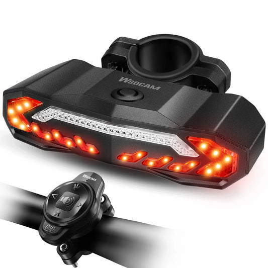5-In-1 Bicycles Tail Light Alarm Rechargeable for Night Ride with Turn Signals Brake Light and Remote Control