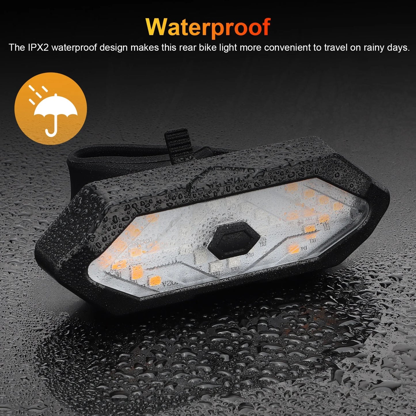 Bike Turn Signals Light, 100LM 5-In-1 Smart Bright Bike Rear Tail Lamp IPX2 USB Charge Waterproof Safety Cycle Night Light