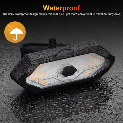 Bike Turn Signals Light, 100LM 5-In-1 Smart Bright Bike Rear Tail Lamp IPX2 USB Charge Waterproof Safety Cycle Night Light