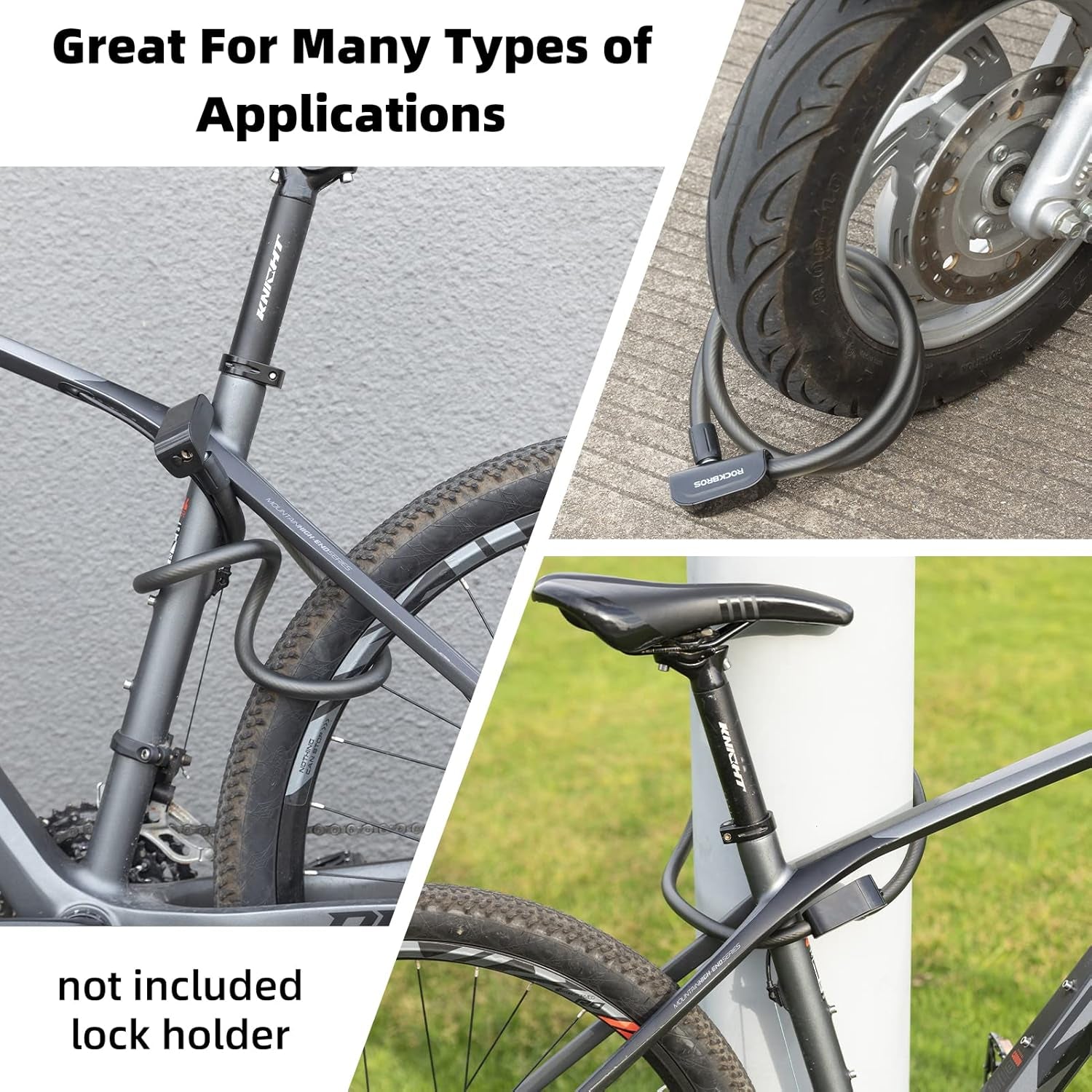 Bike Lock Cable 4 Feet Bicycle Cable Lock with Mounting Bracket 2 Secure Keys 1/2 Inch Diameter (Matte)