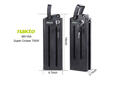 NAKTO Super Cruiser e-bike battery, front and back
