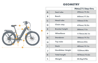 EUNORAU META275 Electric Bike – 500W Hybrid City Commuter eBike