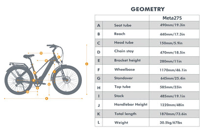 EUNORAU META275 Electric Bike – 500W Hybrid City Commuter eBike